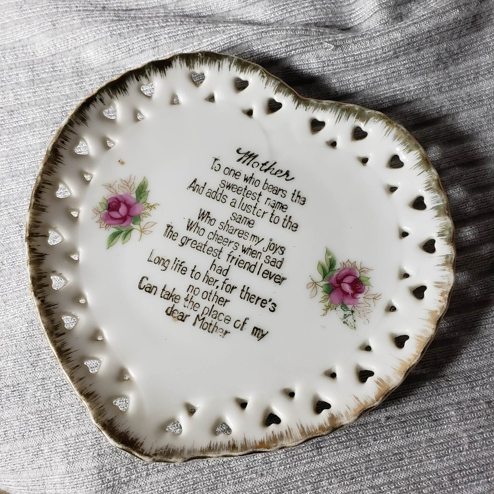 Vintage Norcrest Japan P-789 Heart Mother Plate with Stand